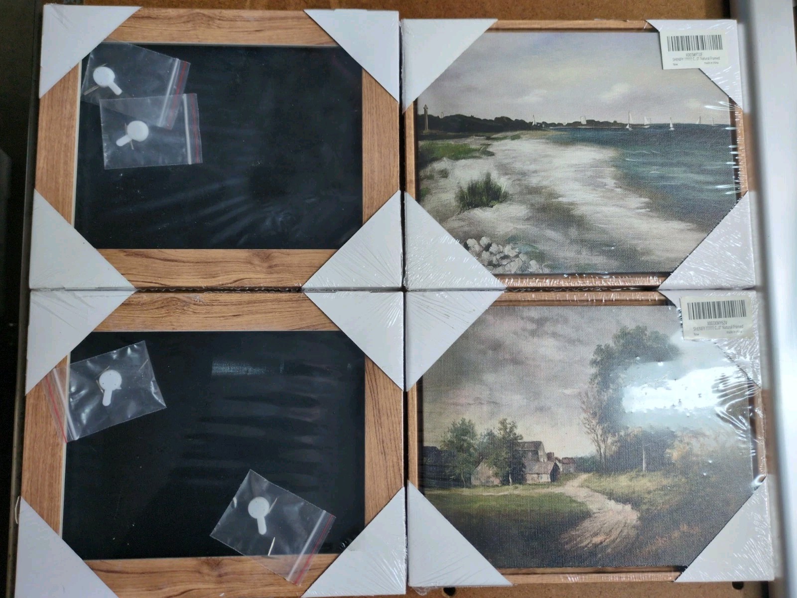 Set Of 4, Framed Landscape Print Modern Canvas Wood Art Horizontal Each 8″x10″