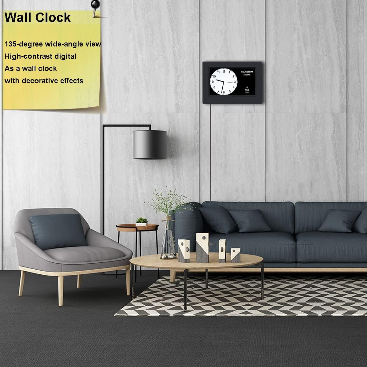 Clock with Day and Date for Elderly-3 Colors Display Digital Calendar Alarm Cloc