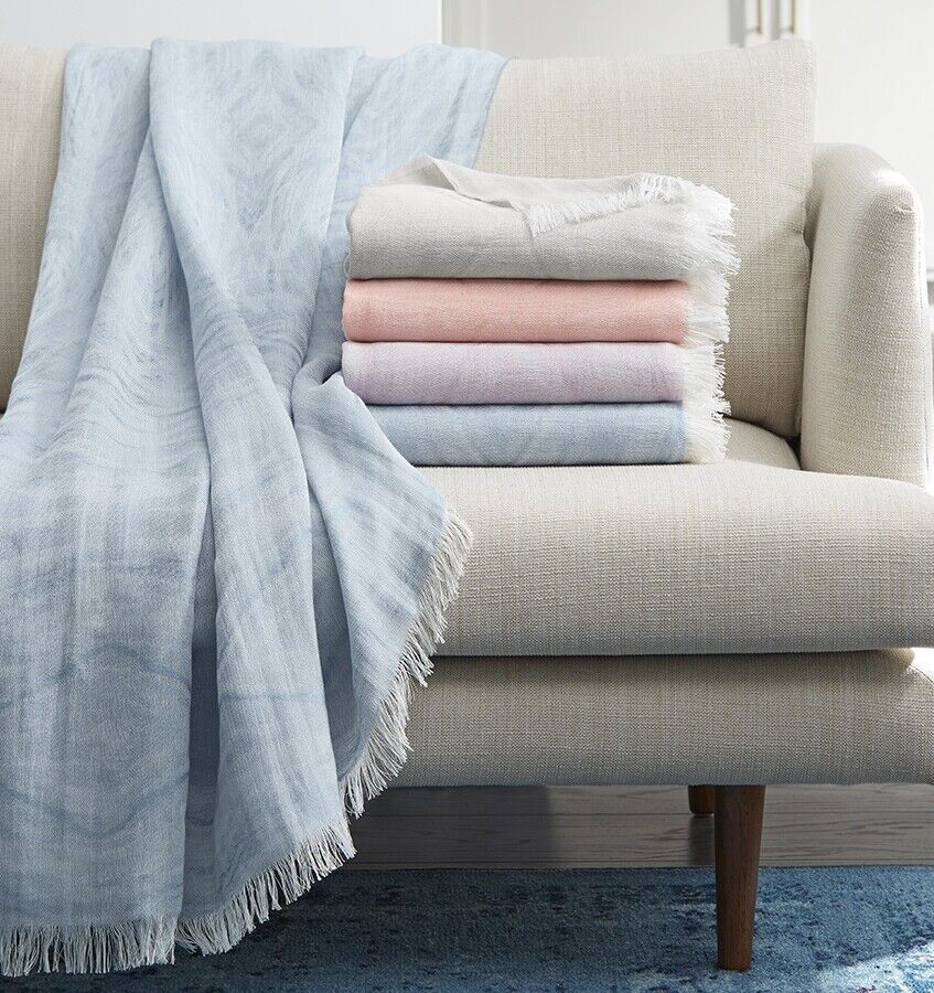 Sferra Glima Silver Throw Blanket Fringed Lightweight Soft 51″x 70″ Italy NEW