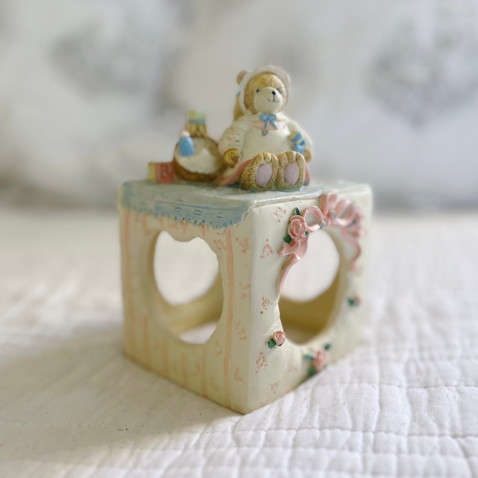 Vintage 1990s Baby Girl Photo Cube Terragrafics 1992 Nursery Hand Painted