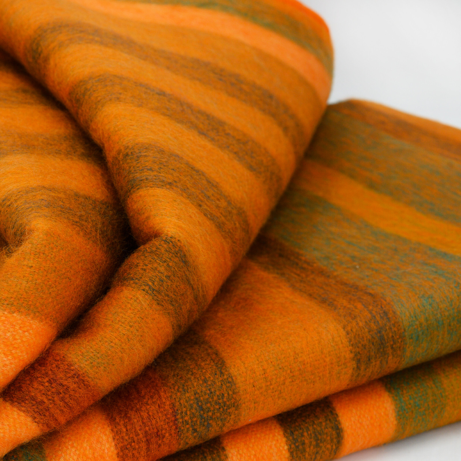 COZY STRIPED ALPACA WOOL BLANKET 96″ x 68″ – AQUATIC STRIPES IN ORANGE & GREEN