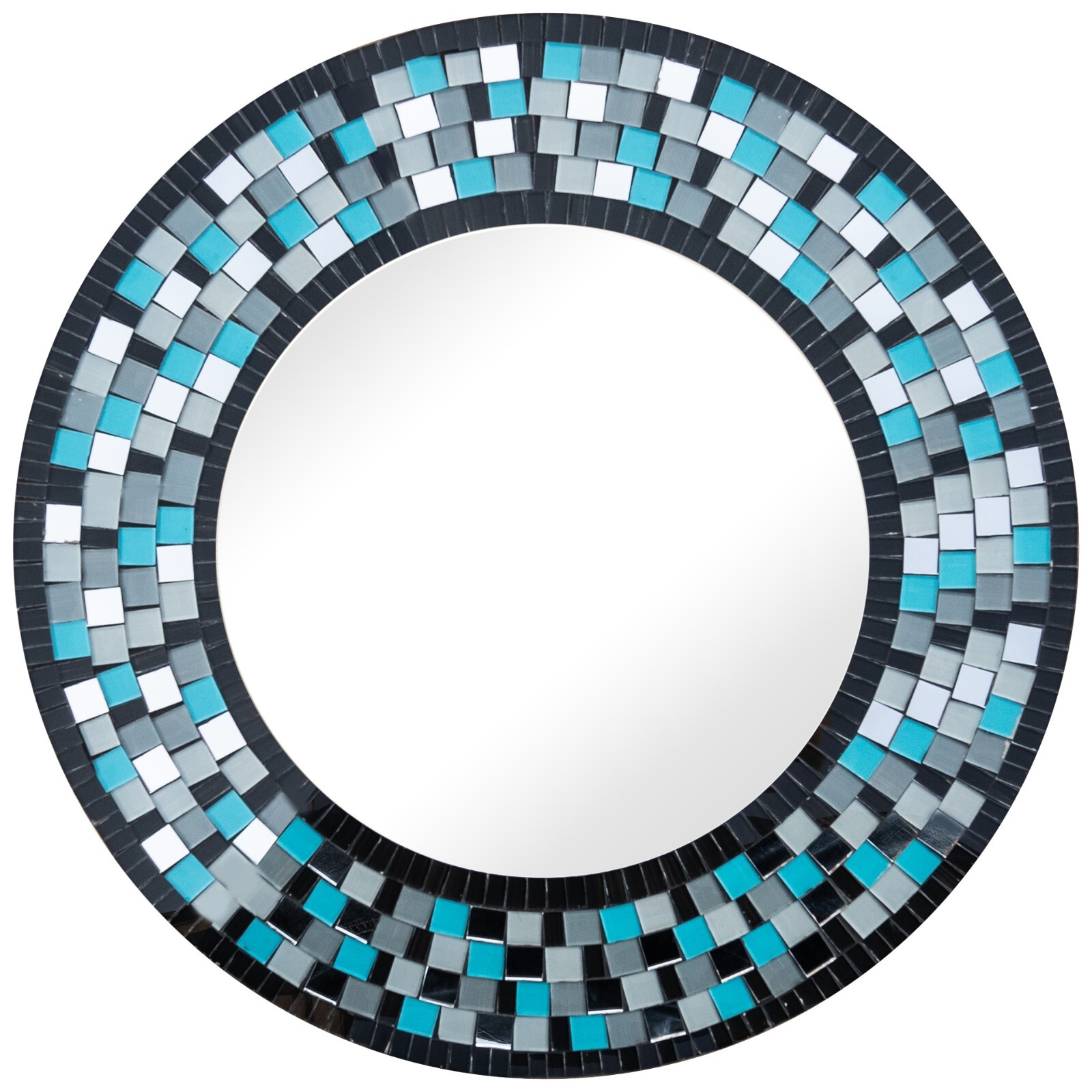 Zorigs – Handcrafted Blue Turquoise Mosaic Mirror, 24″ Round Wall Mirror