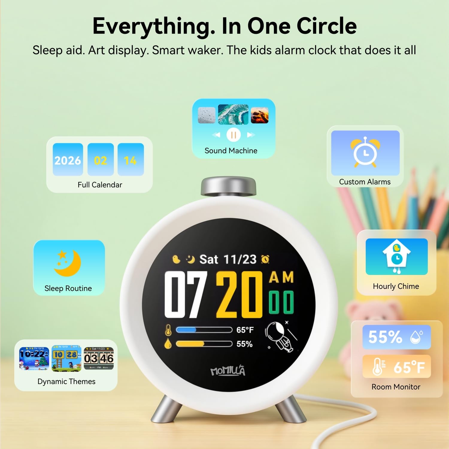 Momilla Alarm Clock For Heavy Sleepers Adults Colorful Screen Temperature Loud
