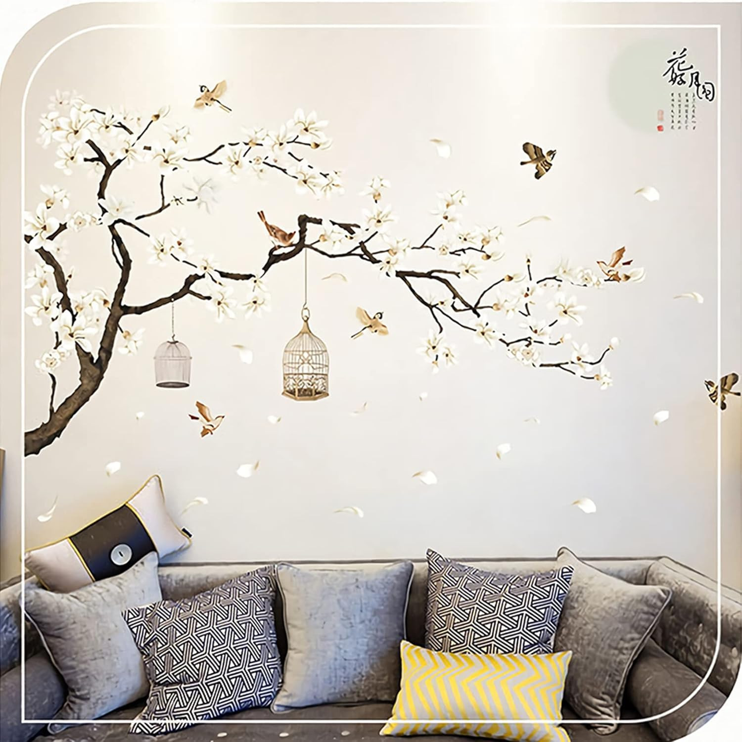 Large White Flower Wall Stickers, 50″x74″ Removable DIY Romantic Cherry Blossom