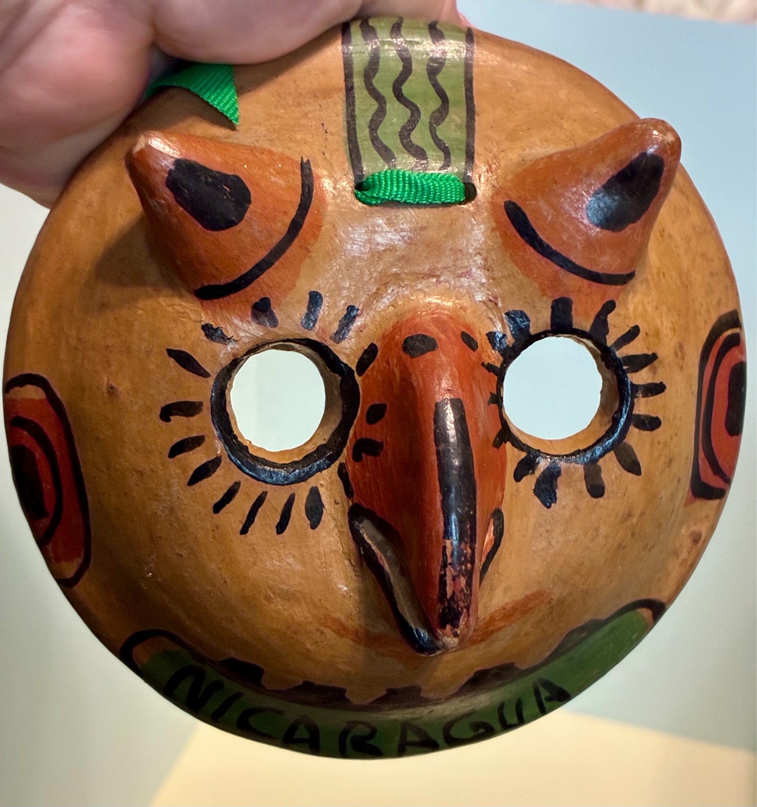 Vintage Nicaragua Hand Painted Folk Art/Animal/ Clay Pottery Mask Wall Hanging