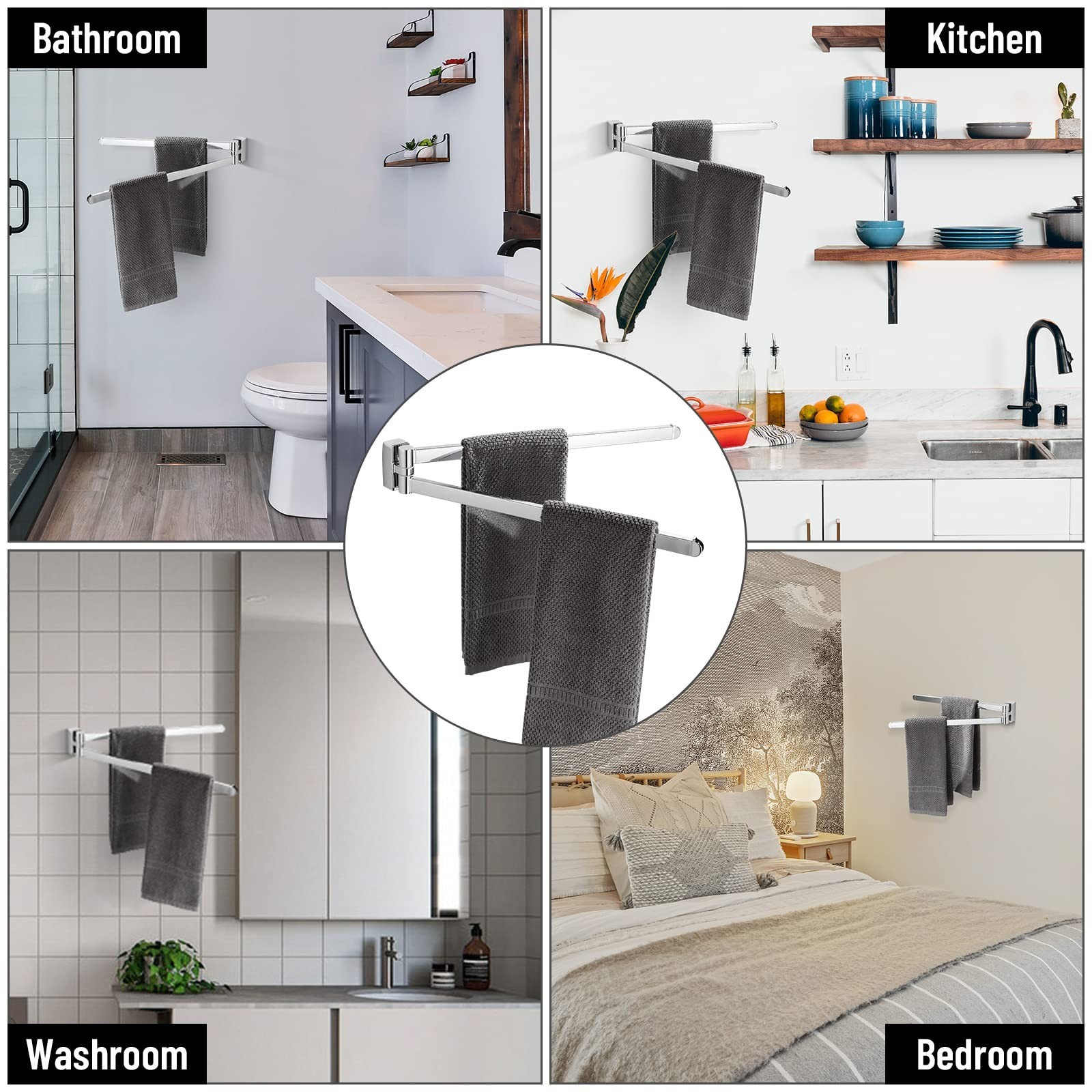 BGL Swivel Towel Bar Chrome,Two Arms Wall Mount Towel Hanger Holder for Bathr…