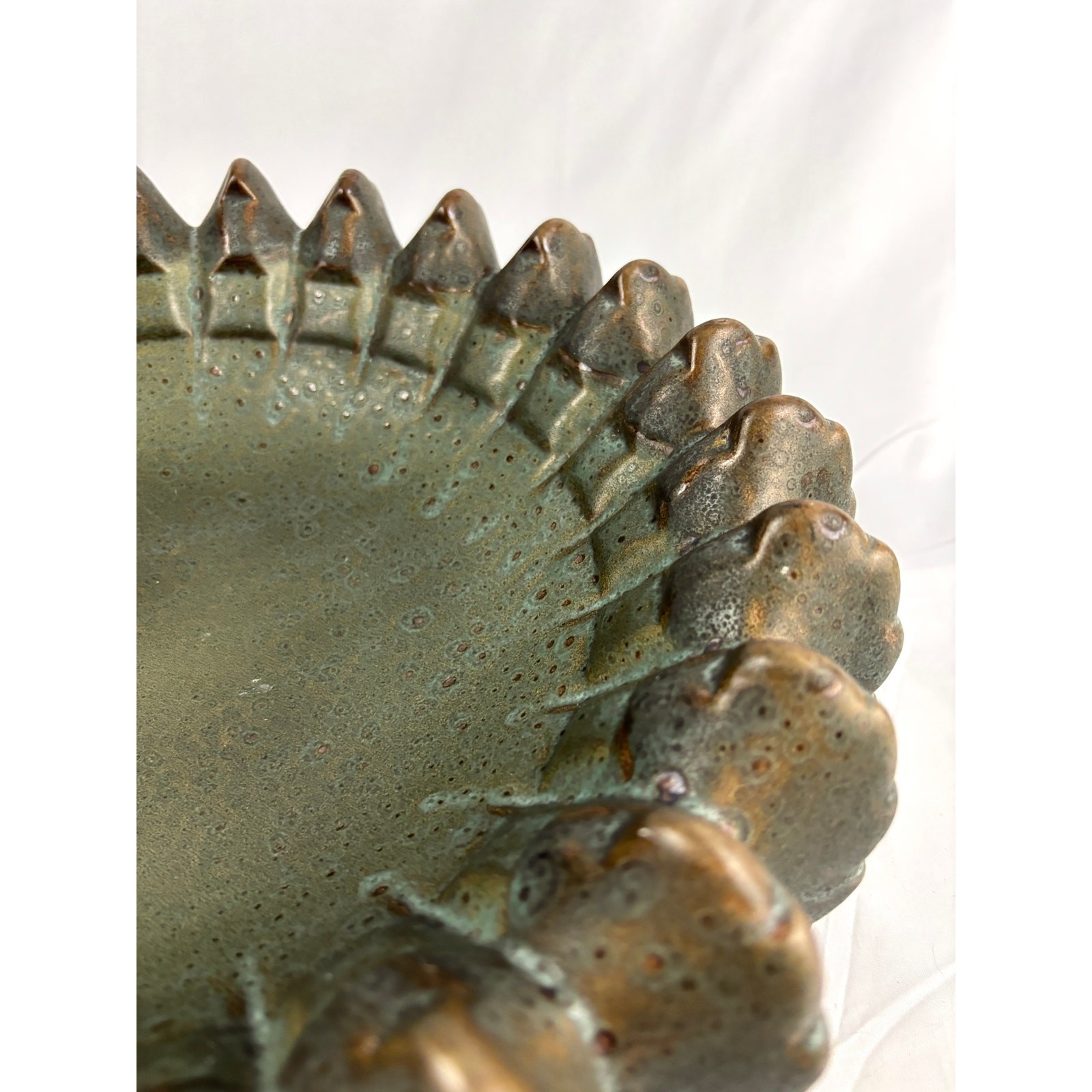 VTG Scalloped Unique Decorative Bowl -Textured Ridge Studio A Portugal Cactus