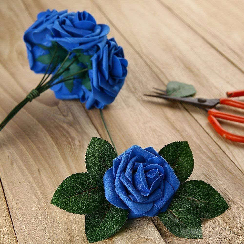 Artificial Flowers 3 In. Royal Blue Foam Roses with Stems for DIY Wedding Bouque