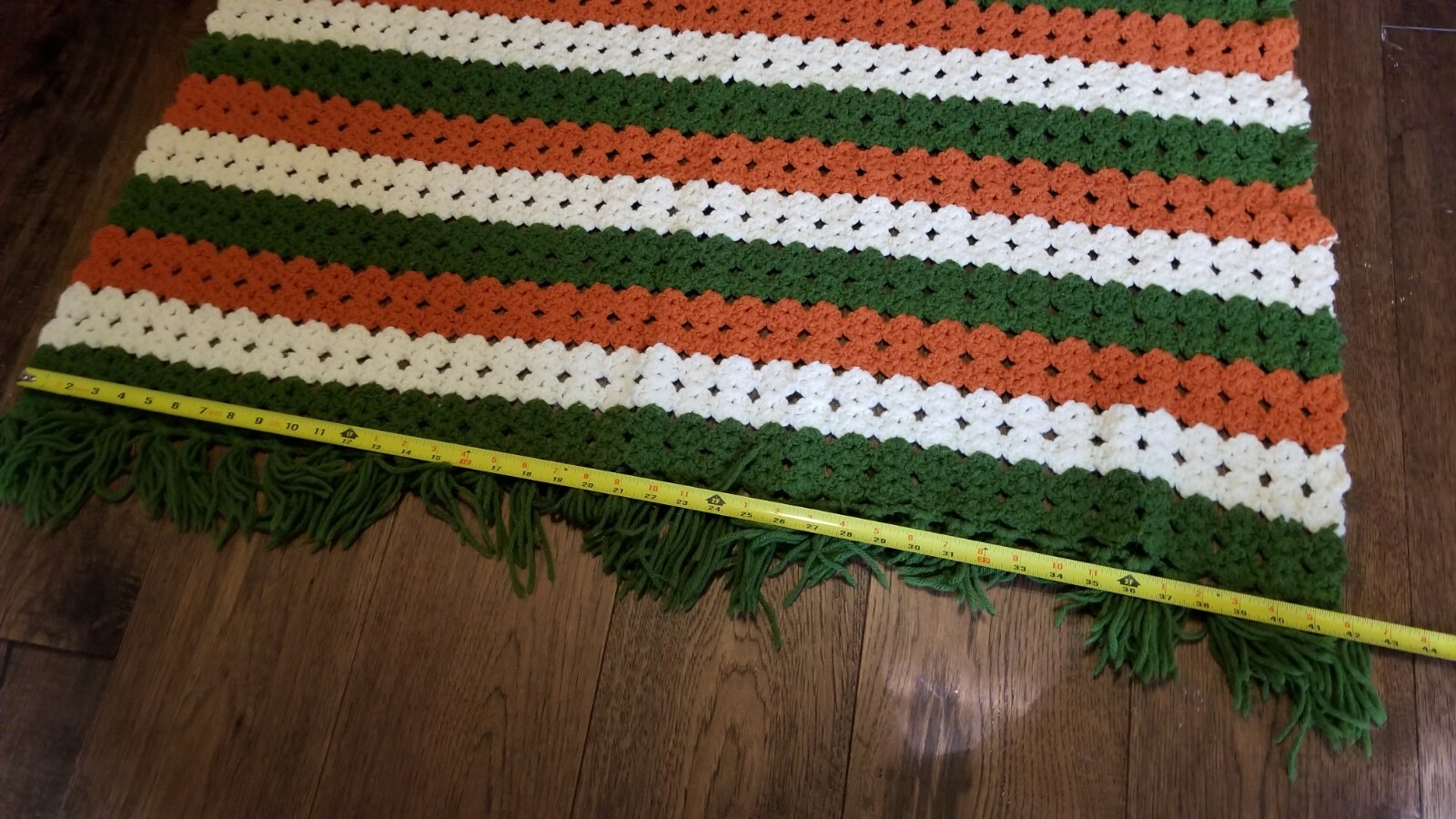 Afghan Blanket Handmade Pattern In Fall Colors Orange Green White 42″ x 68″