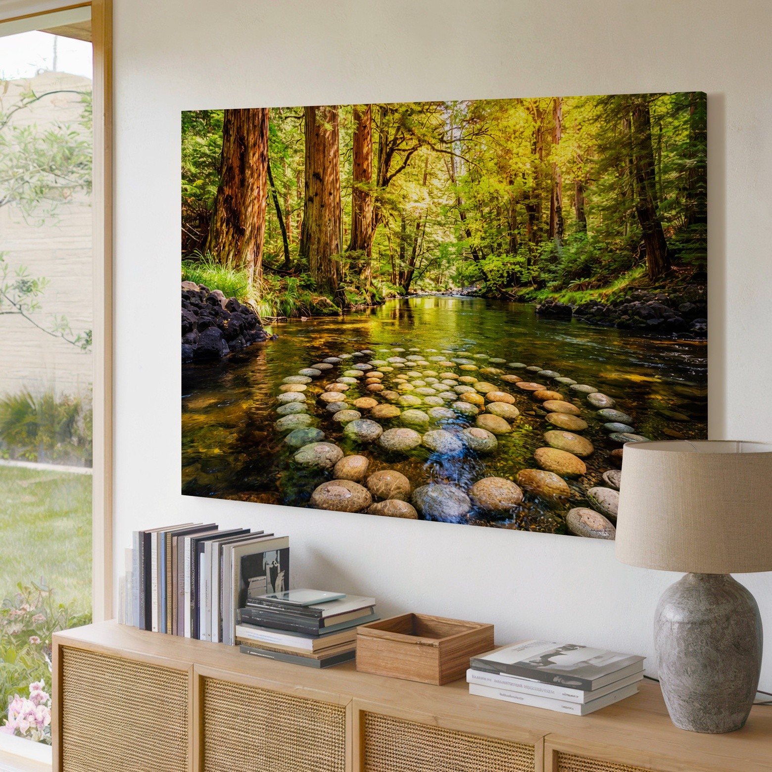 Spiral Rock Formation Canvas Wall Art Forest River Landscape Nature Print Decor