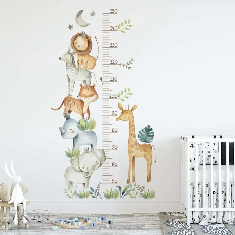 3pc Waterproof Animal Height Chart Wall Stickers – Removable Pvc Home Décor