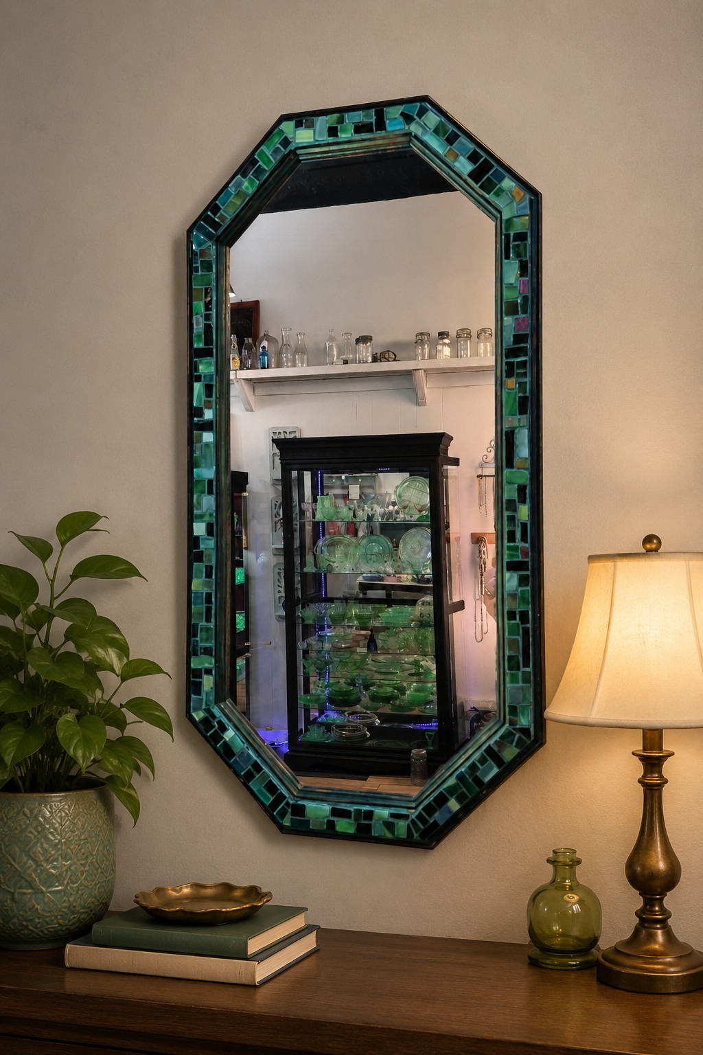 Green Mosaic Tile Octagonal Wall Mirror –