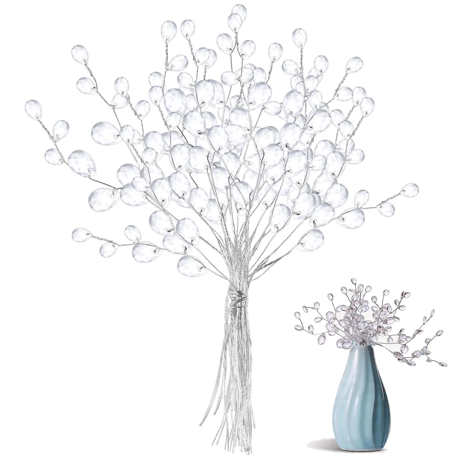50pcs Crystal Floral Picks: Flexible 3-Strand Artificial Bouquet Stems with A…