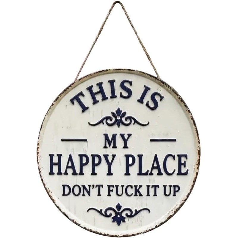 This Is My Happy Place Vintage Metal Sign, Round Wall Decor for Home & Garden TL