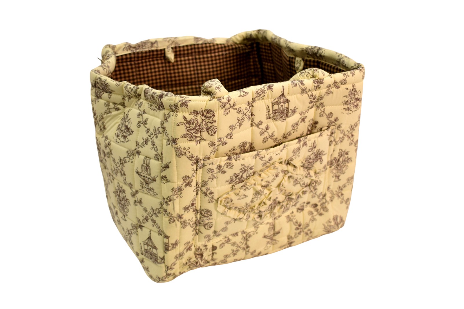 Quilted Fabric Storage Basket Large French Country Bin With Handles Yellow