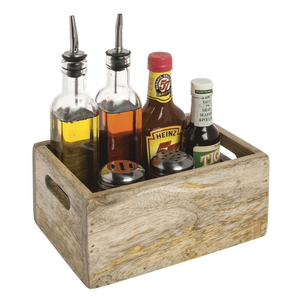 HUBERT® Condiment Caddy Solid Wood – 8 7/8″ L x 6 1/2″ W x 4 1/8″ H