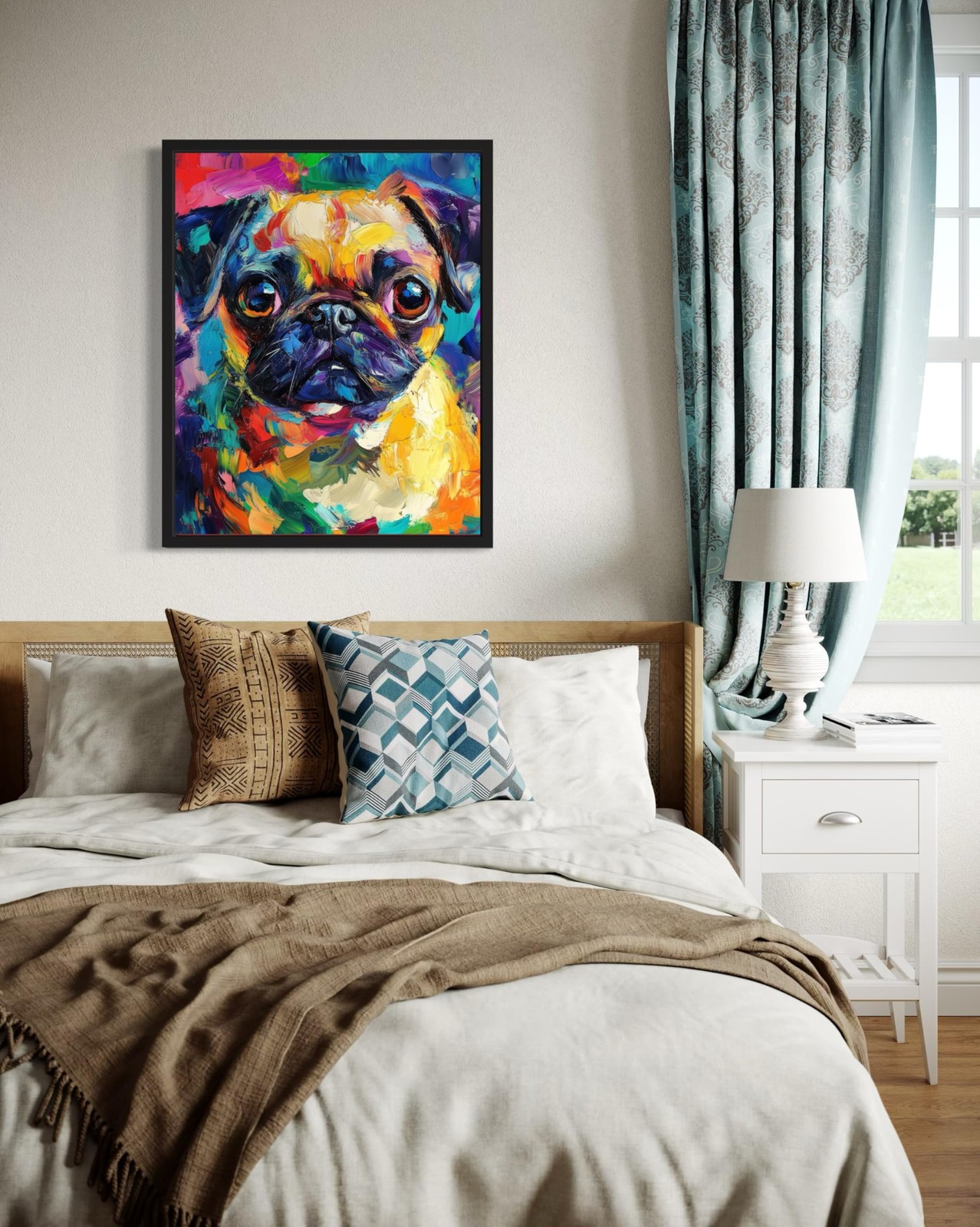 Pug Colorful Abstract Wall Art Print Poster, Dog Pet Lover Picture Painting A…