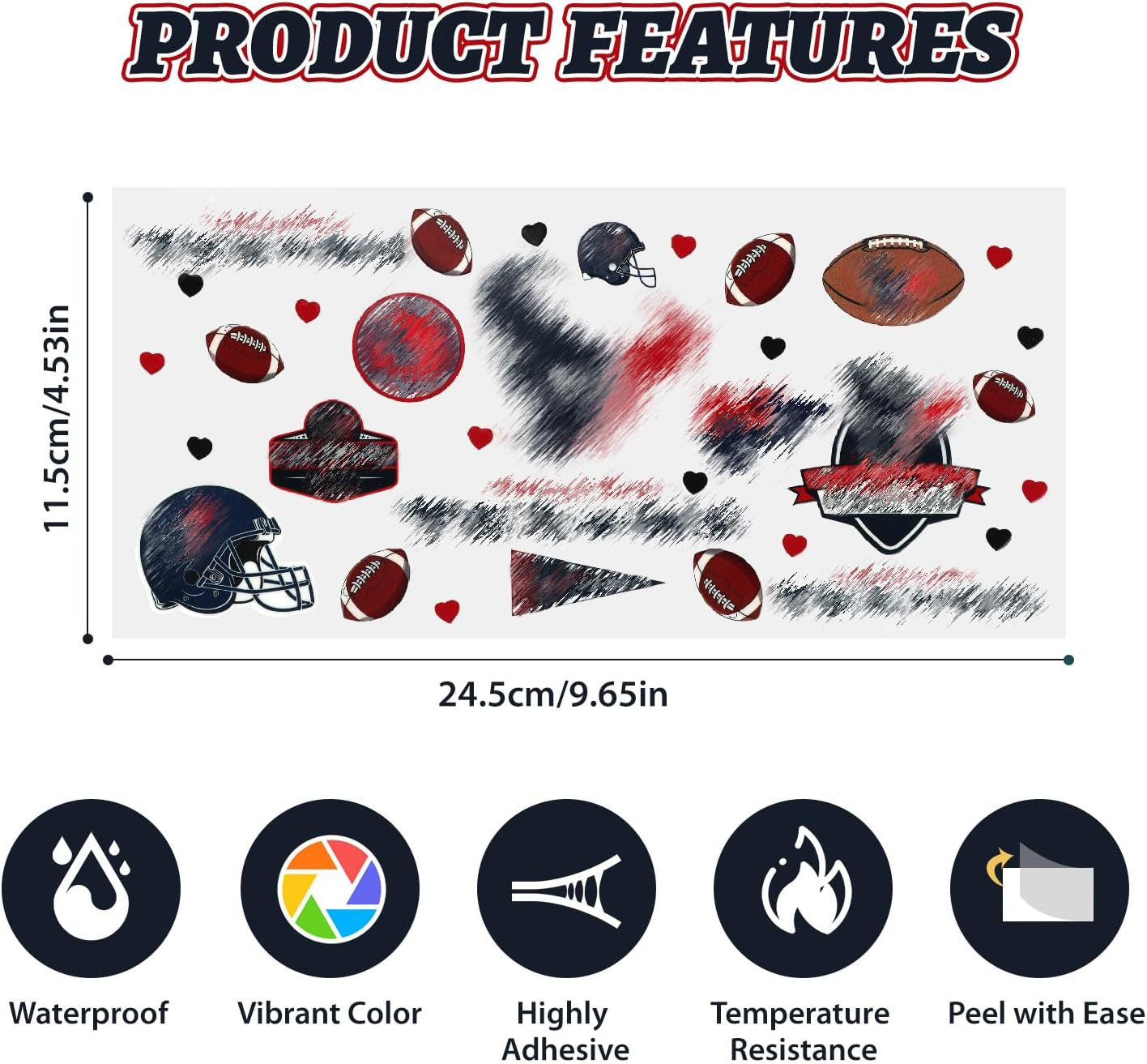 UV DTF Cup Wraps for 16 OZ, 32 Sheets Rugby Football Gameday Waterproof UV DTF T
