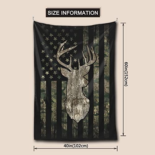 MINIOZE Tapestry Wall 59.8″L x 40″W Camo Camouflage American Flag Hunting Deer