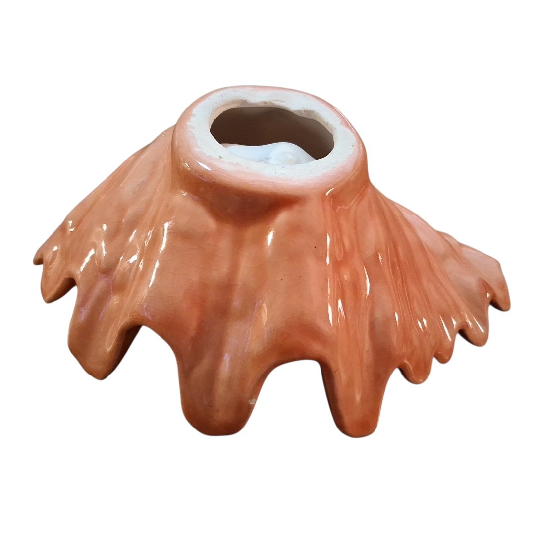 Vtg Orange Handmade Seashell Ceramic Studio Art Trinket Soap Dish 7″Lx3″D READ