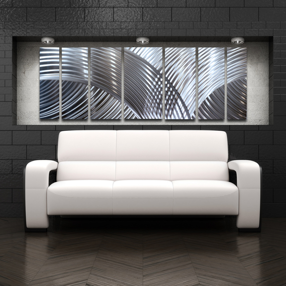 Metal Wall Art Modern Abstract Design Painting Large Home Decor Silver Panels
