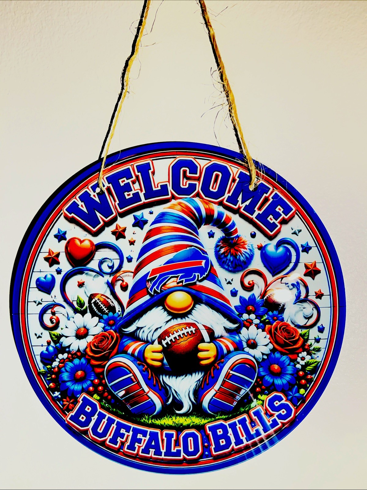 Buffalo Bills Wreath Aluminum Door Sign Wall Round 12” Football NFL Gnome