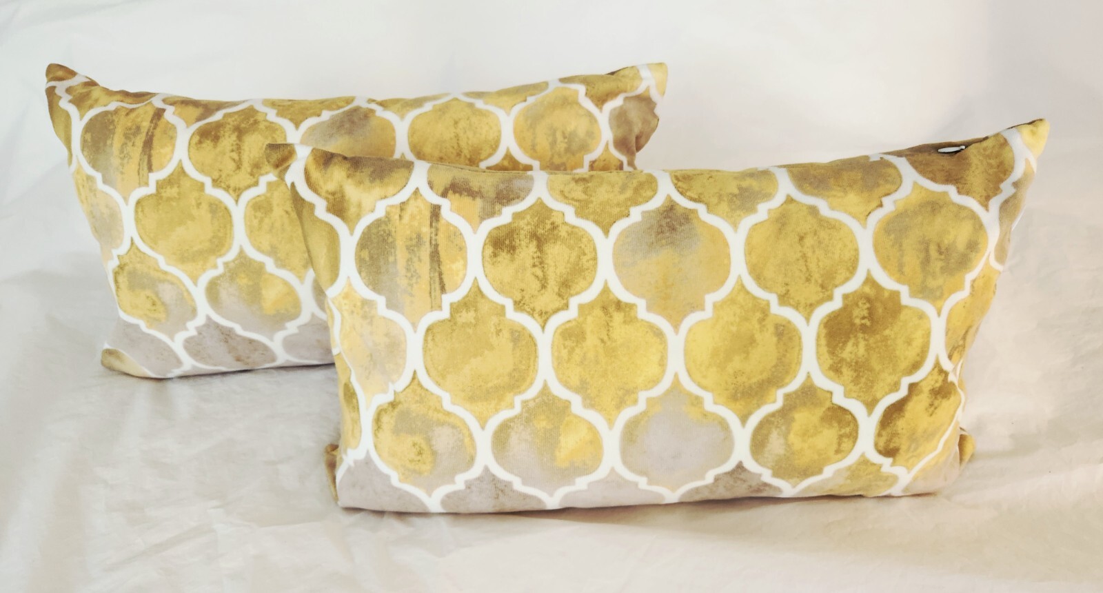 2-Pc CaliTime Home Decor Throw Pillows Yellow Gray Geometric Colorful 12″×20″