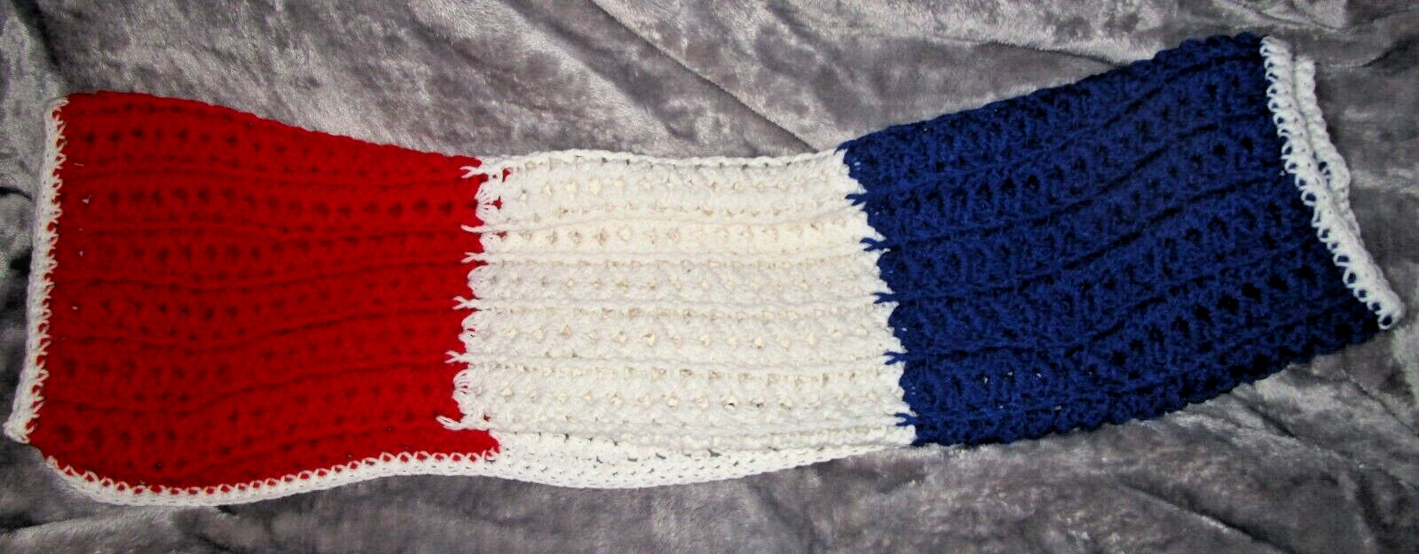 Vtg Handmade Red White & Blue Colorblock Crochet Wheelchair Lap Blanket 40×47