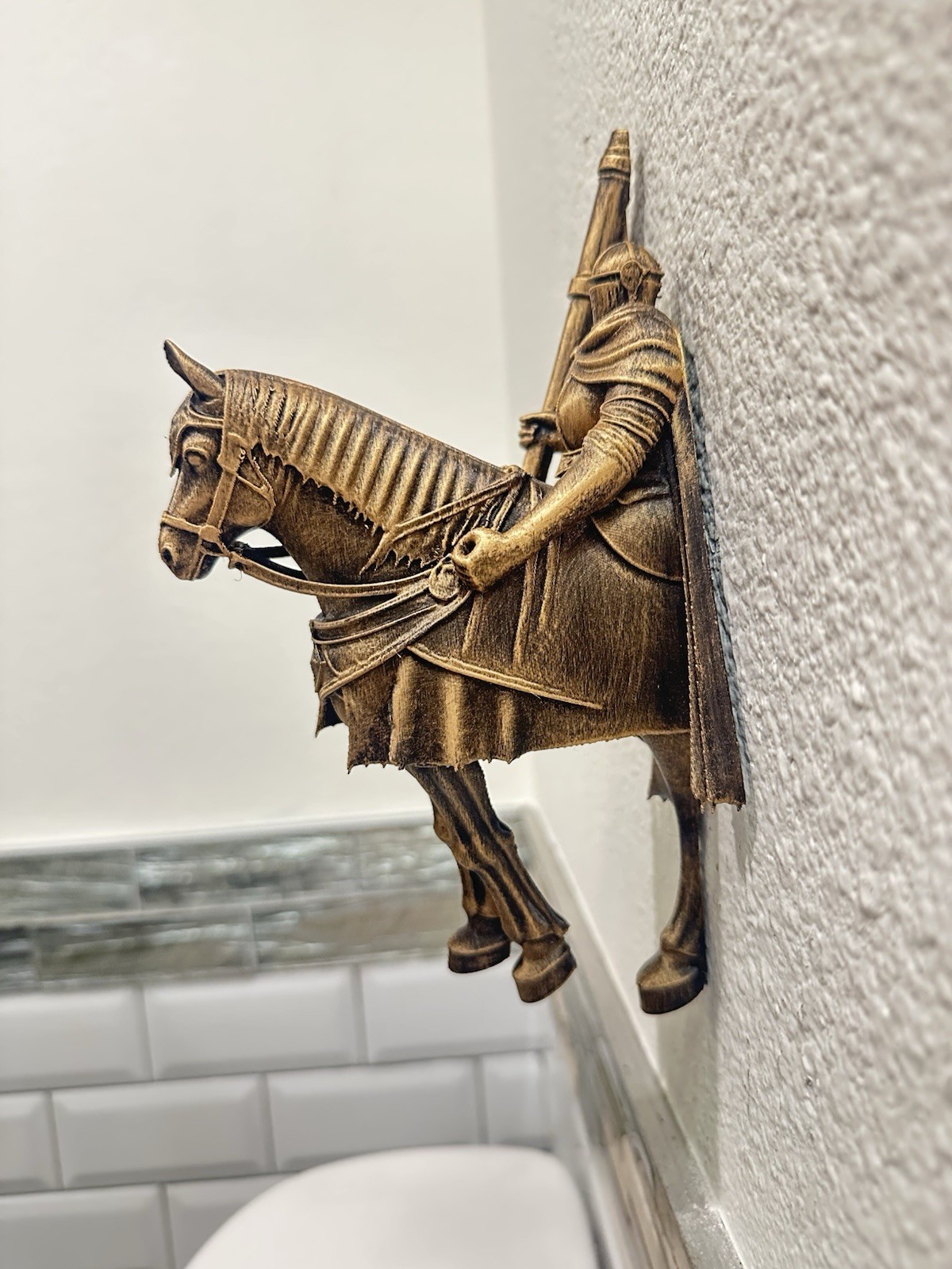 Hand Painted Medieval Knight On Horse Wall Mount Gothic Sculpture Armor Decor 9”