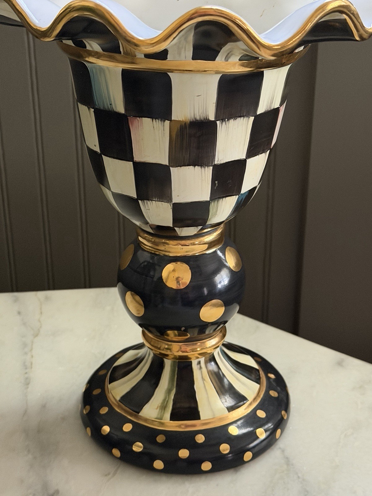 Mackenzie Childs Courtly Check Stately Vase Ceramic Sold Out Made In Aurora HTF