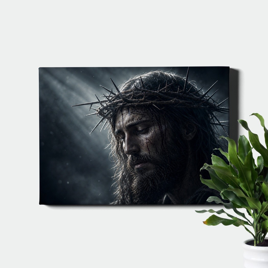 Monochrome Man Portrait Wall Art long dark hair dramatic shadowed style