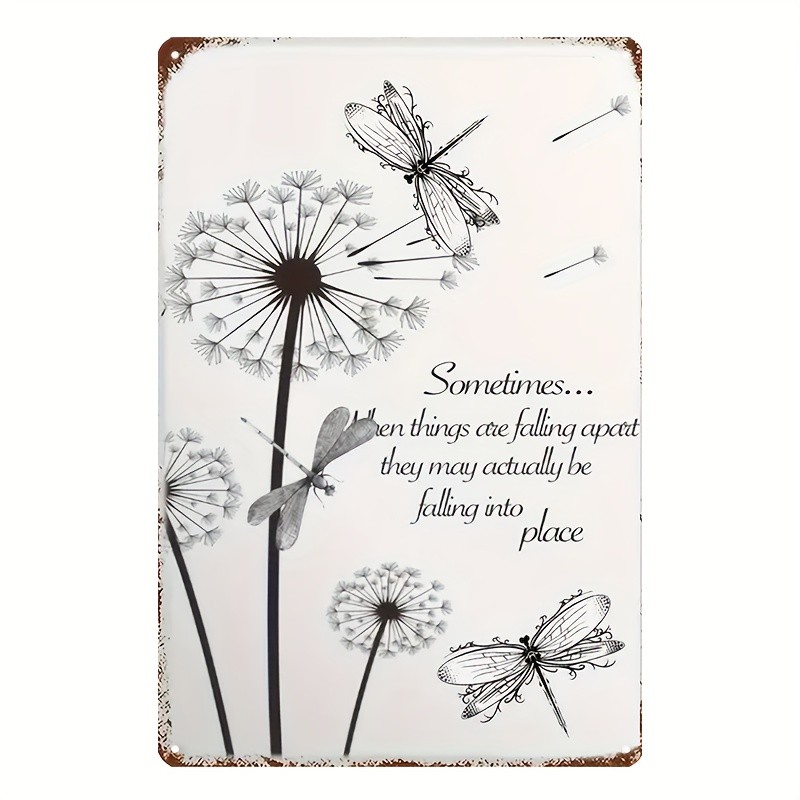 Dragonfly Dandelion Metal Sign Minimalist Inspirational Boho Living Room Decor