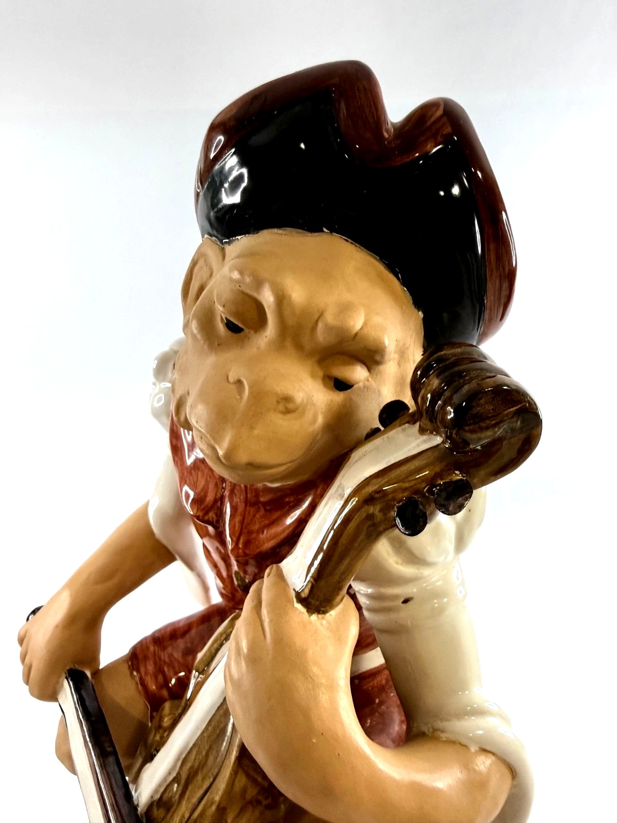 Italian Majolica Singerie Monkey Playing Cello Viol Figurine 15.5″ Global Views