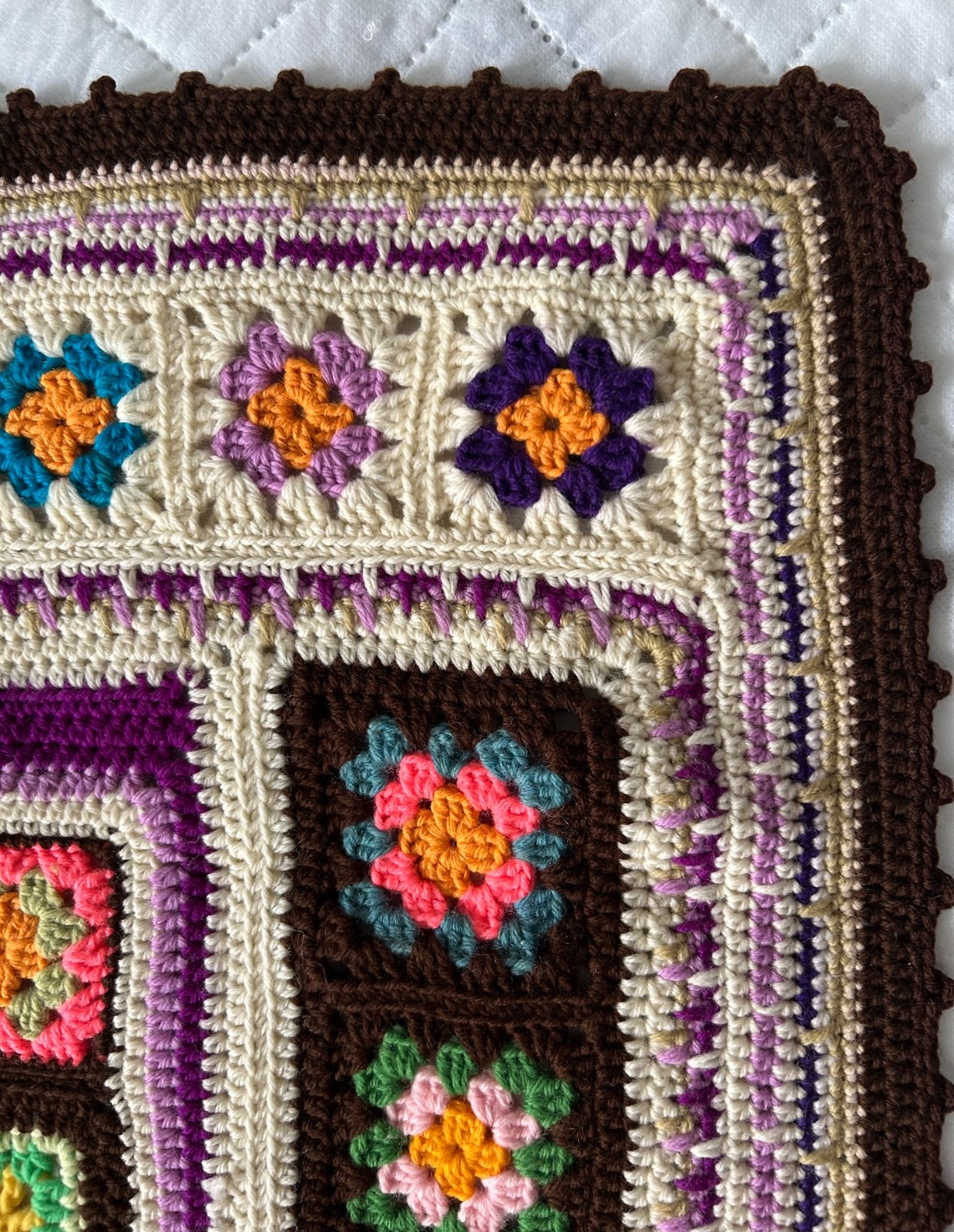 Vintage Granny Square Afghan Colorful Baby Blanket Chair Throw 42”x 31.5”