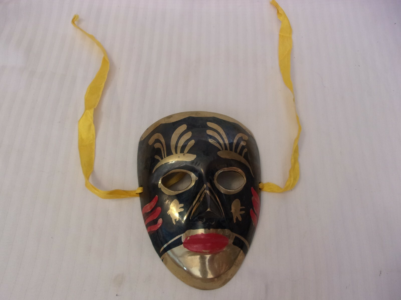 Small Black, Gold & Red Brass Painted Female Mask Wall Hanging Mardi Gras Style