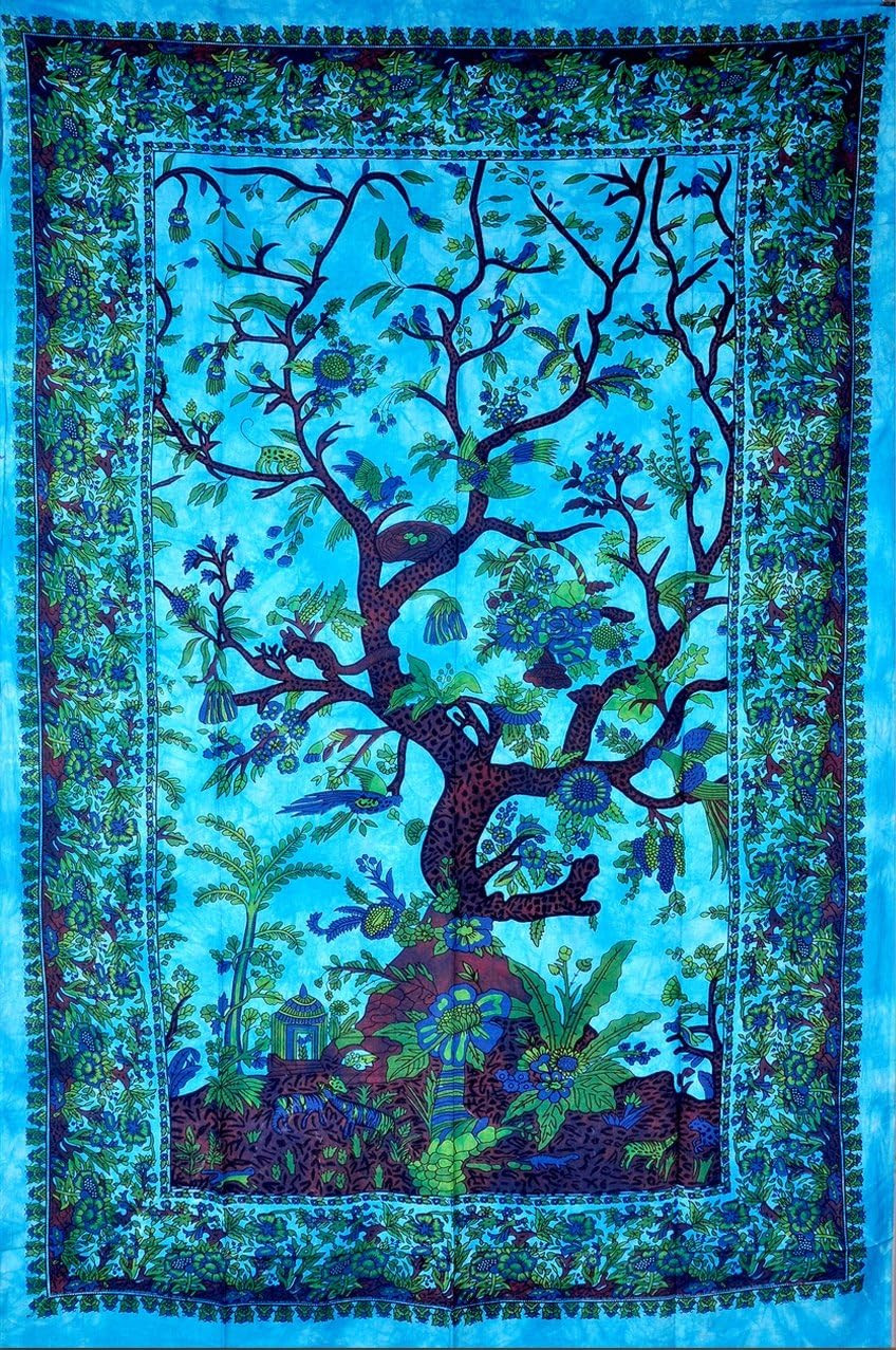 Turquoise Tree of Life Twin Size Indian Bohemian Wall Art – Mandala, Hippie Tape