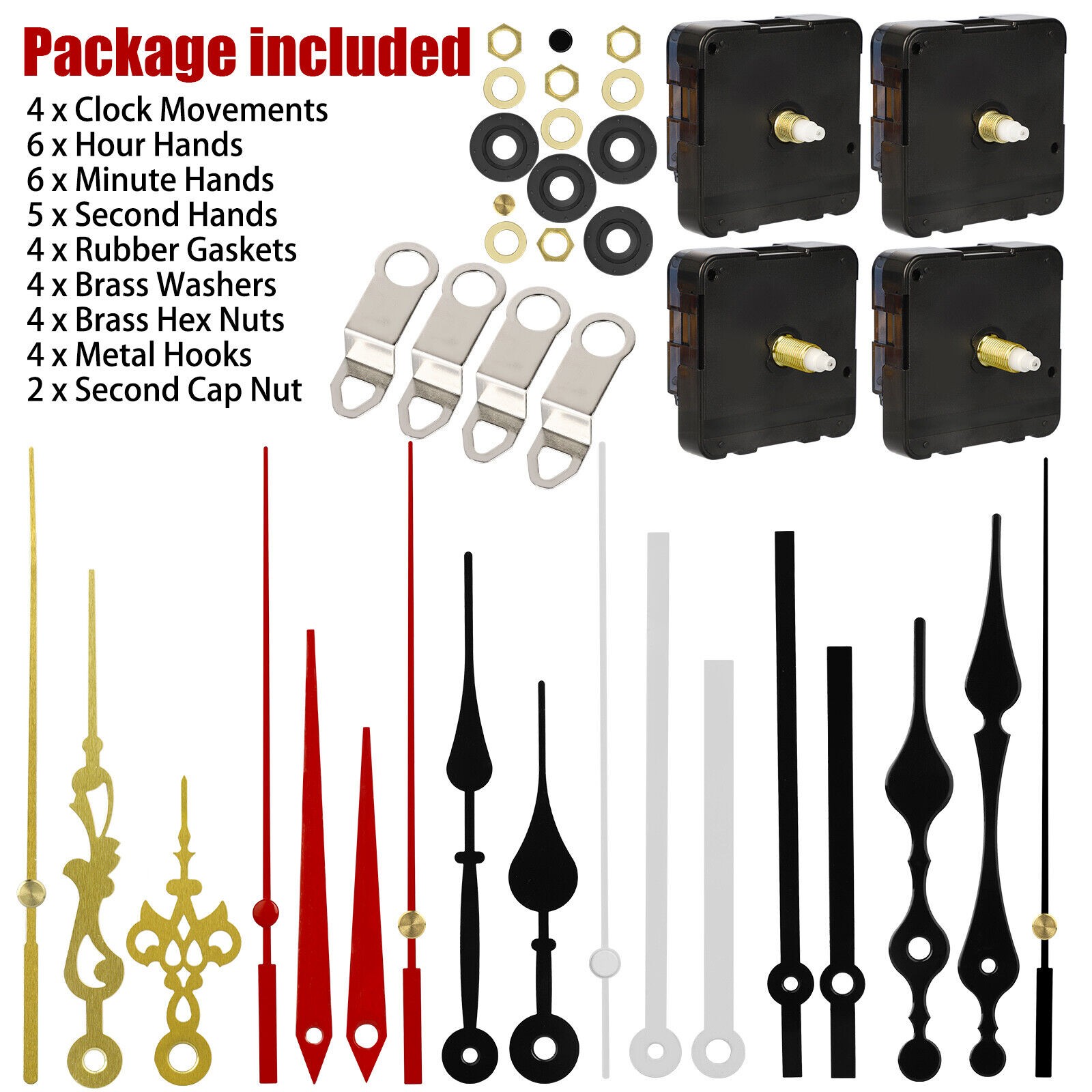 4PCS Wall Quartz Clock Movement Mechanism DIY Replacement Repair Part Motor Kit