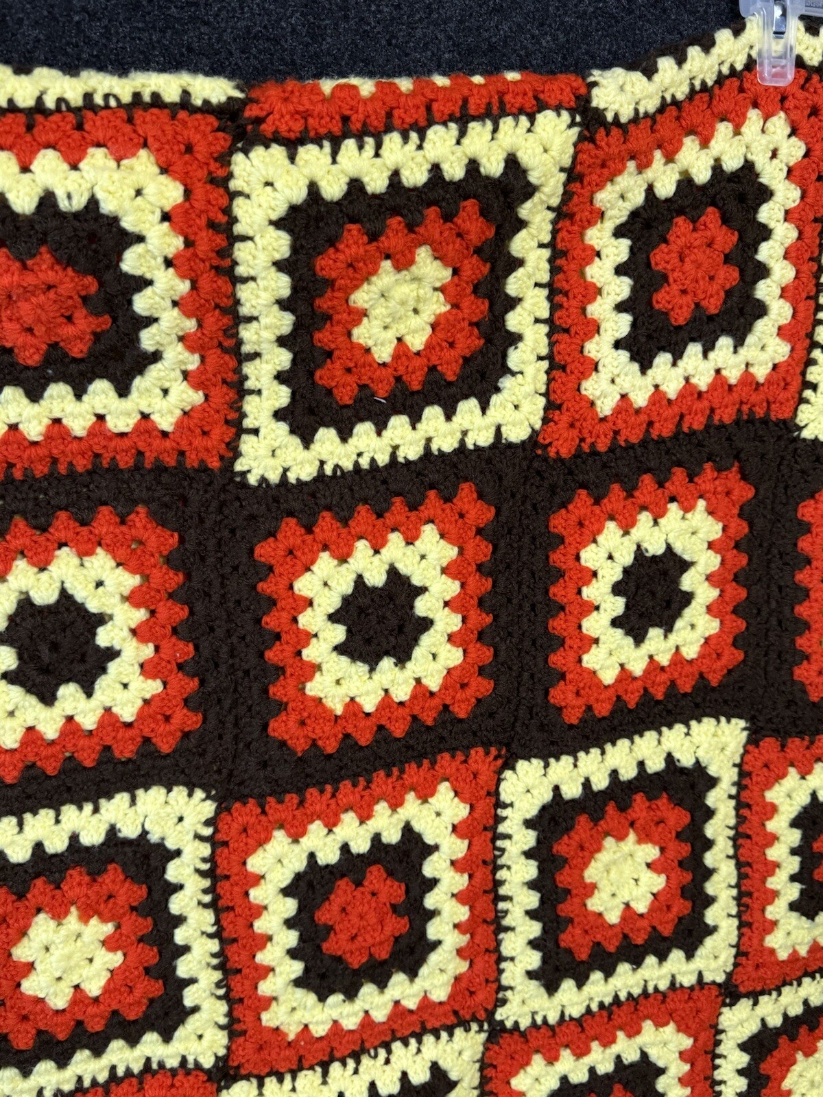 VTG Granny Square Multicolor Brown Twin/Full Bedspread Blanket Afghan 80″x55″