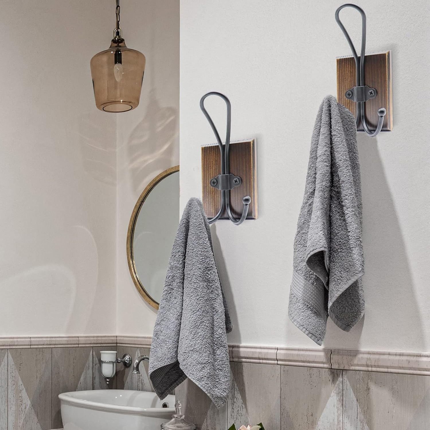 Wall Hooks for Hanging, 2 Pack Farmhouse Towel Hooks for Bathrooms Wall Mounted,