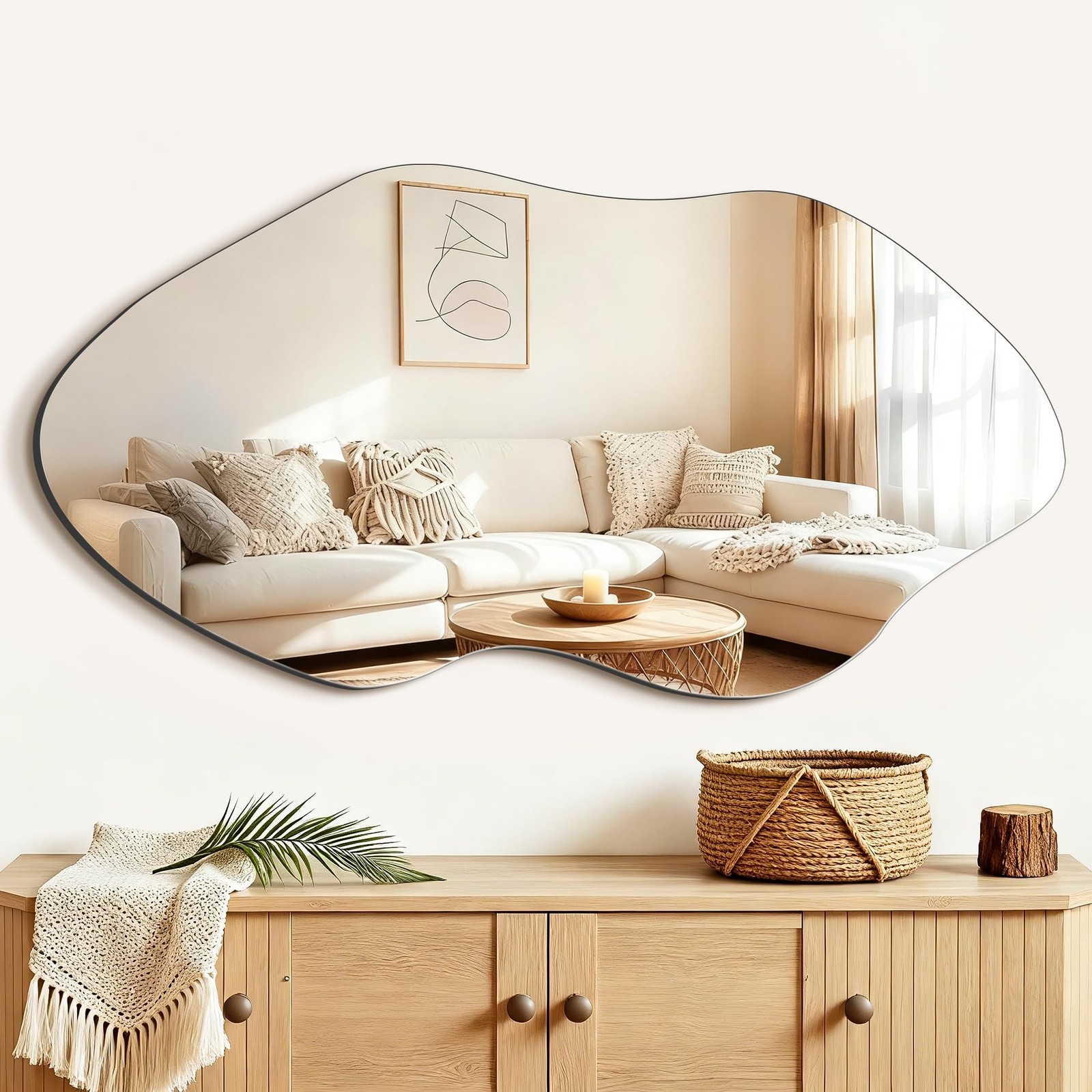Irregular Asymmetrical Wall Mirror, 36″ x 19″ Modern Decorative Mirror for En…