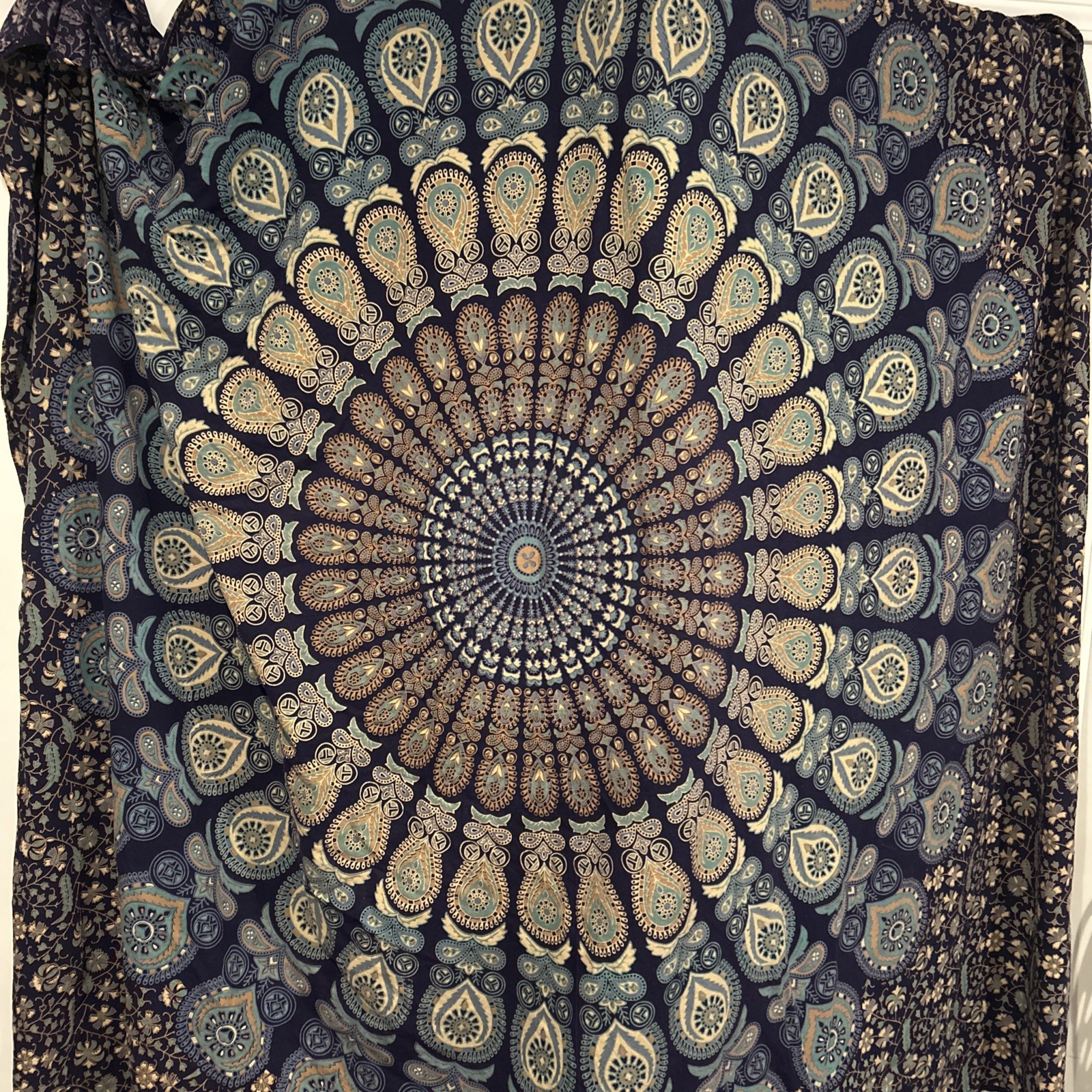Blue Mandala Tapestry Made In India 100% Cotton 84 X 78” Large Mosaic Wall Art