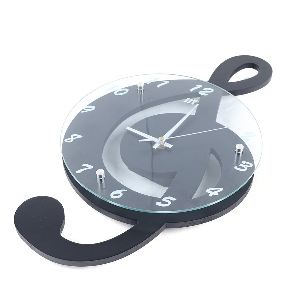 Modern Musical Note Glass Wall Clock Living Room Hanging Clocks Silent 9.5″ US