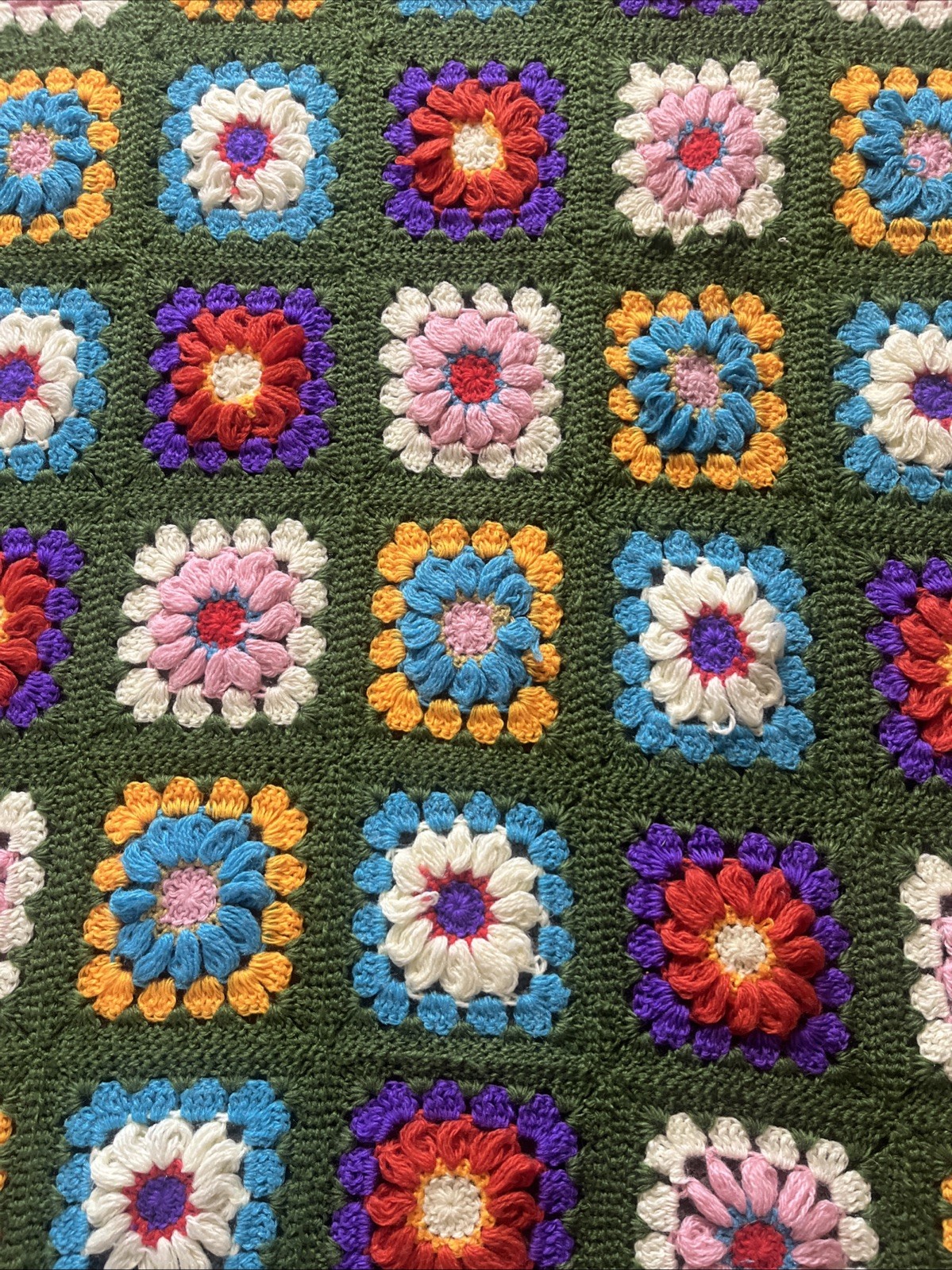 Vintage Crochet Granny Square Afghan Blanket 68×52” Green Yellow Philippines