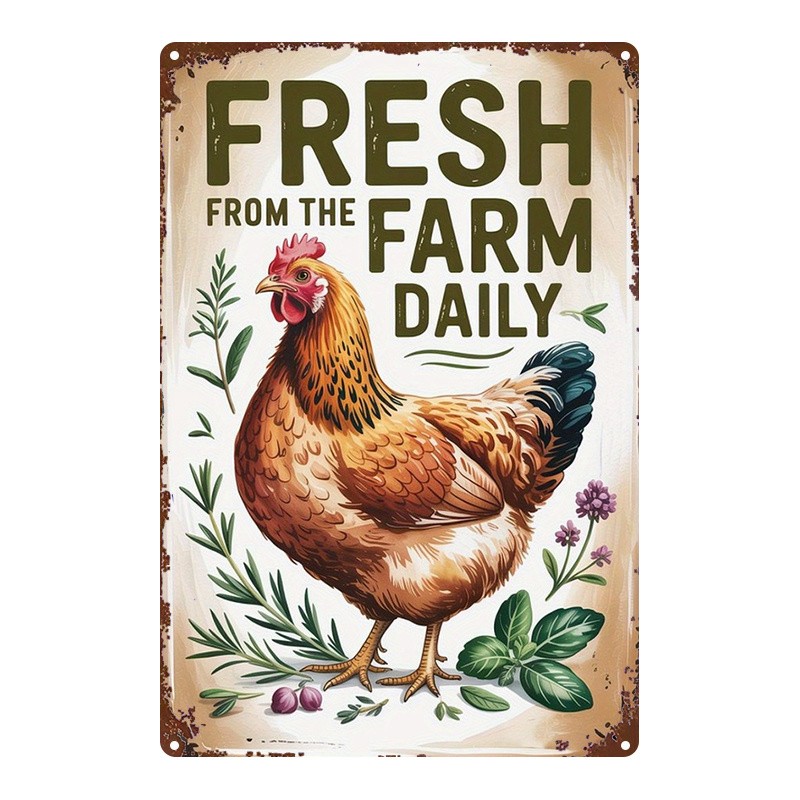 Metal Chicken Sign, 8×12 Inches, Farmhouse Wall Art