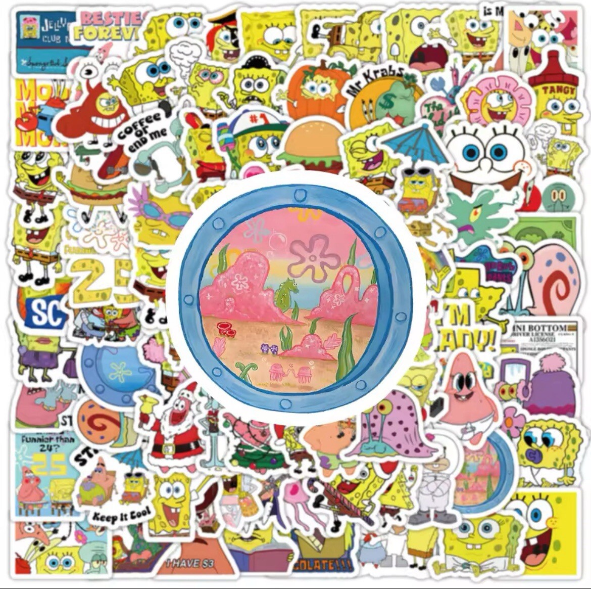 Square Sponge Cartoon MINI Stickers 100pk Assorted Fun Characters FREE SHIPPING