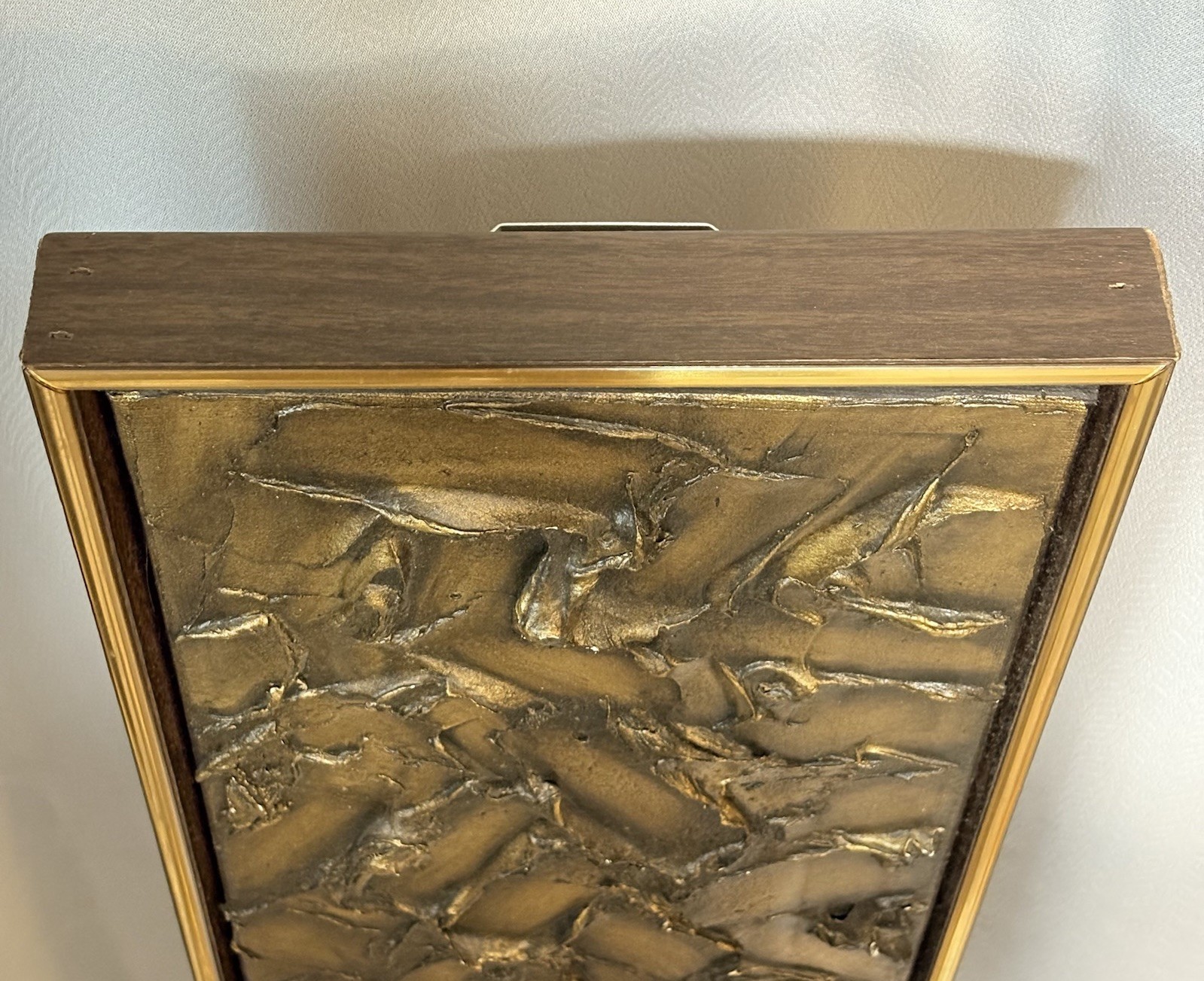 Vintage MCM Brutalist Abstract Textured Wall Art Gold Bronze Panel 41×9