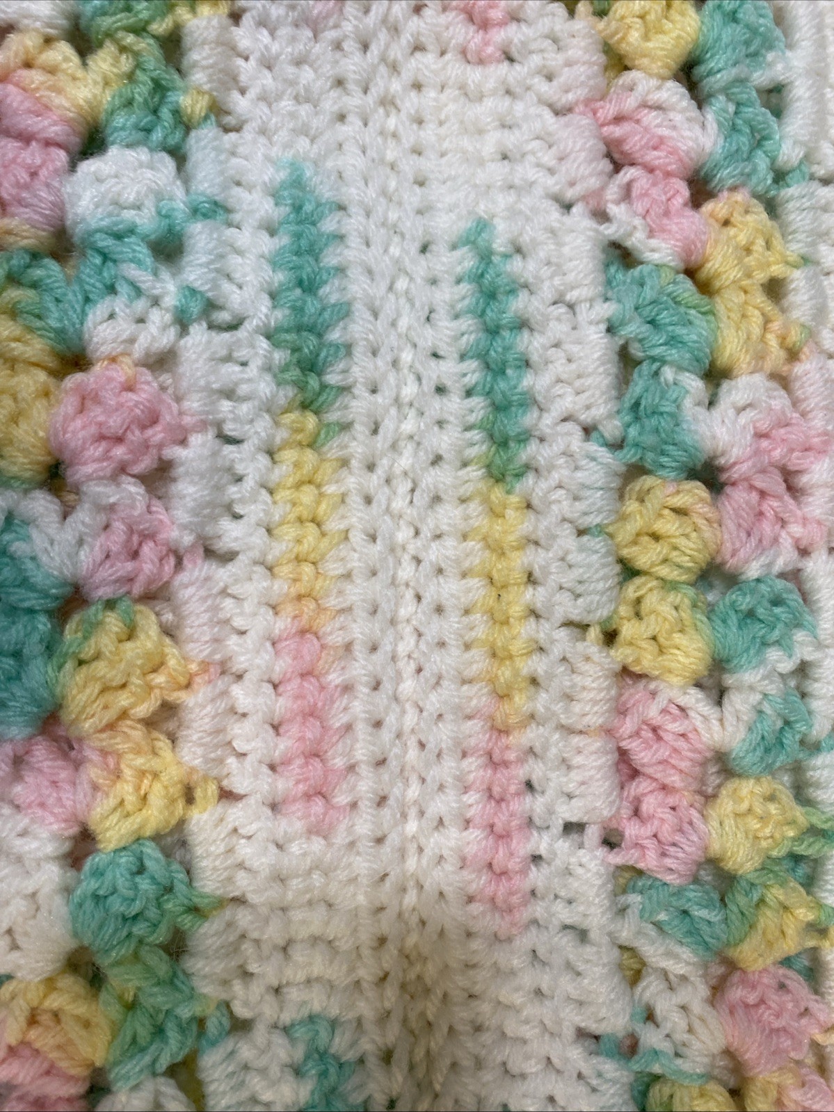 Afghan/Throw Blanket Hand Crochet/Knit Colorful Pastel Pattern 61×39 in