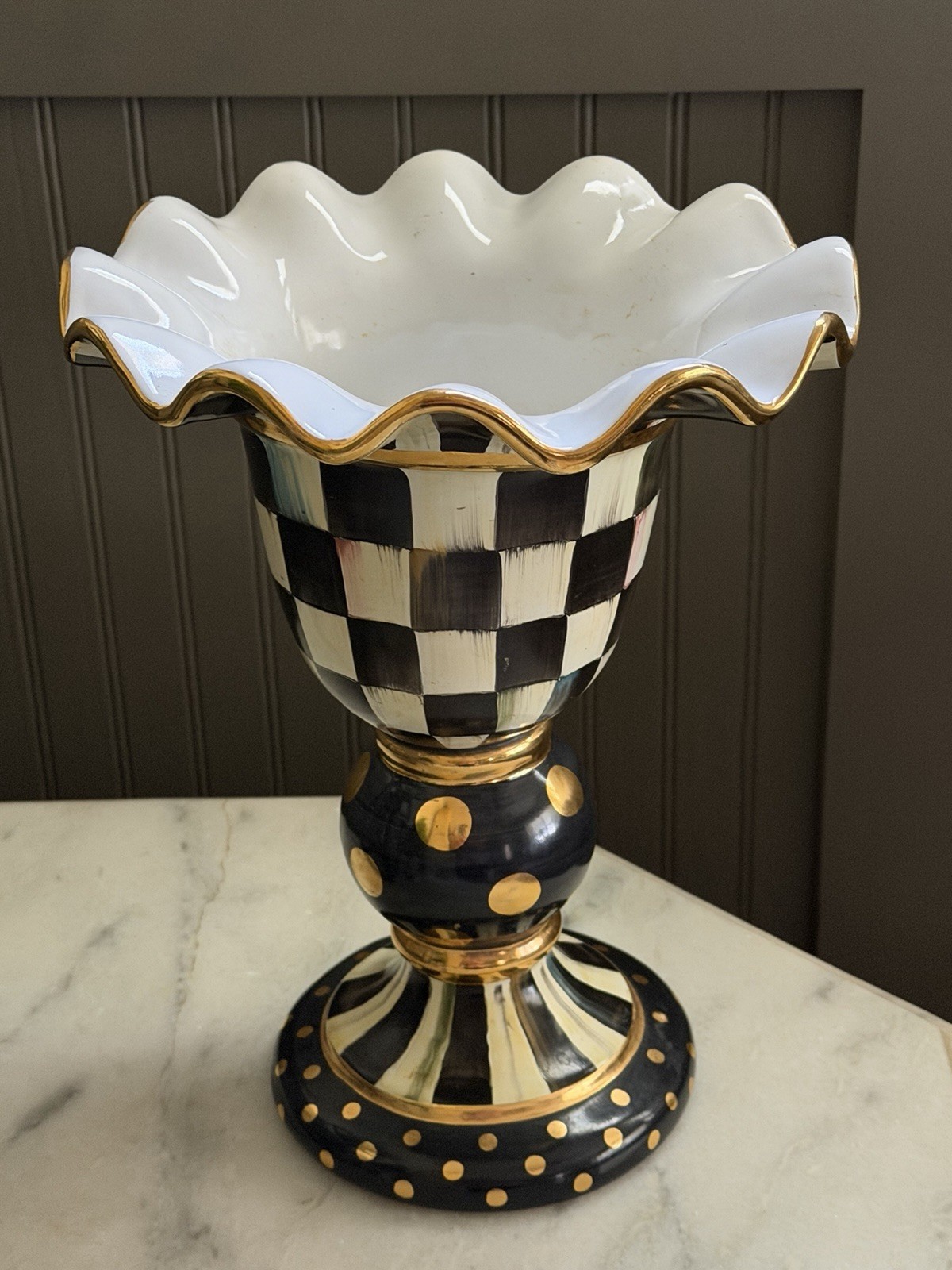 Mackenzie Childs Courtly Check Stately Vase Ceramic Sold Out Made In Aurora HTF