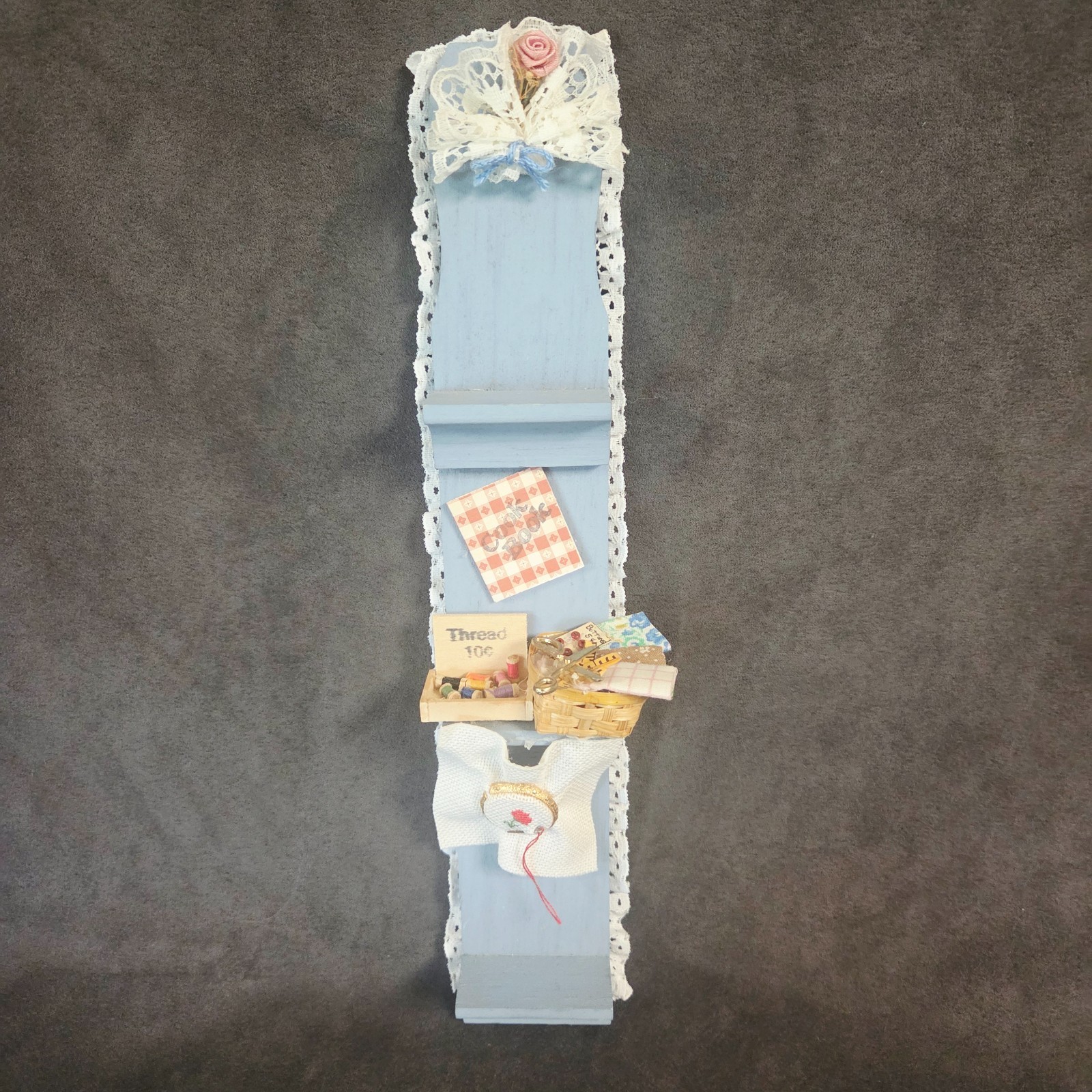 Handmade Country Sewing Wall Shelf Shadow Box 10″ Miniature Sewing Room Decor