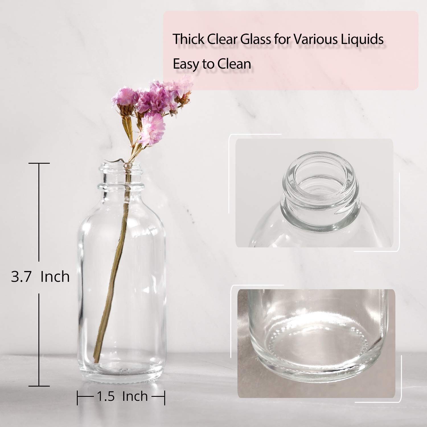 AOZITA 8 Pack, 2 oz Small Clear Glass Bottles w/Lid & 2 Funnels – 2oz,